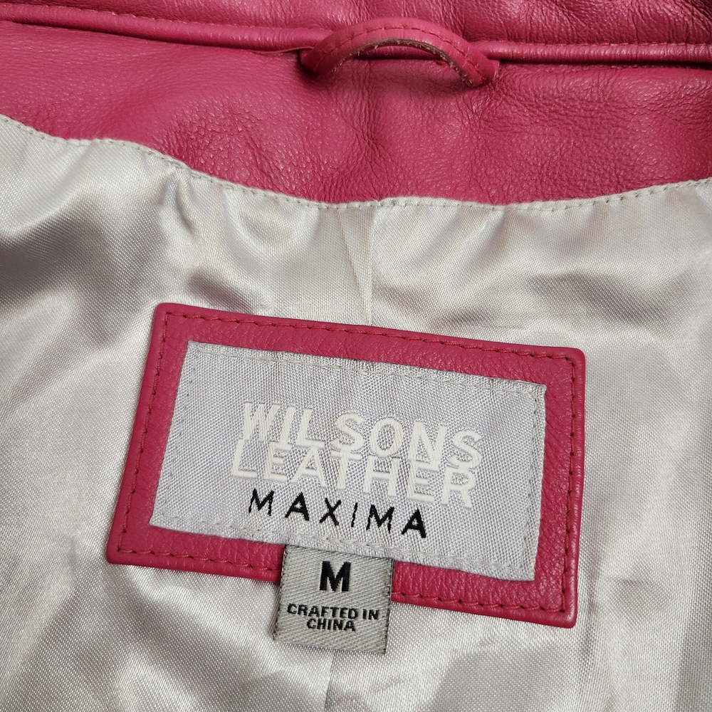 Wilsons Leather Raspberry Pink Fitted Moto Jacket - Picture 2 of 5